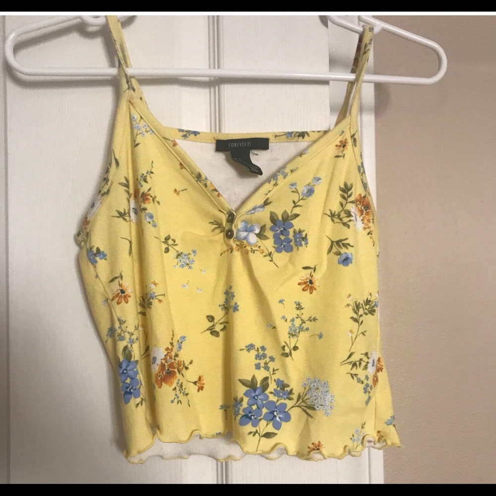 forever 21 yellow tank top w/ flowers